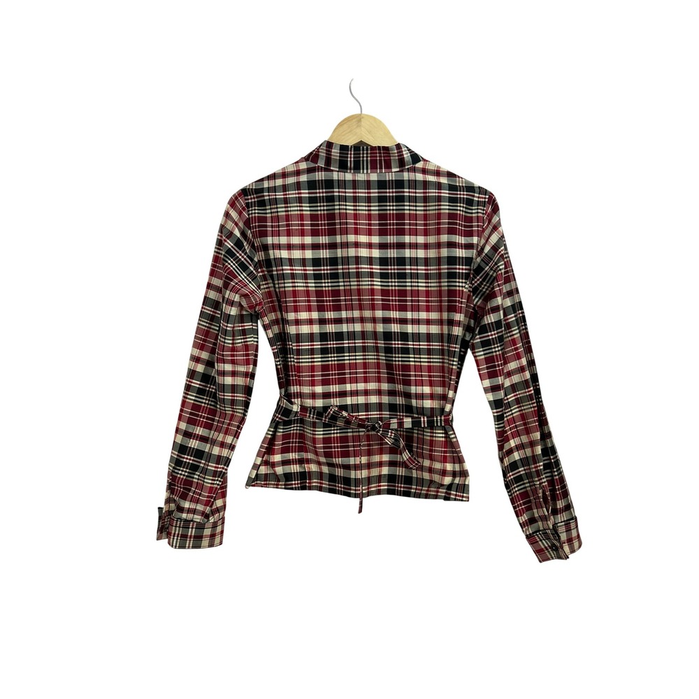 Vintage Ann Taylor Red Plaid 100% Silk Wrap Blouse NWT Size 6